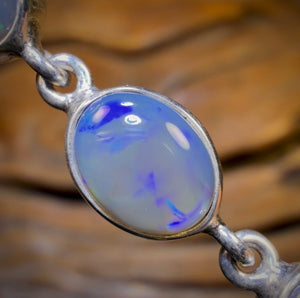 Sterling Silver - Quality Solid Lightning Ridge Crystal Opal Bracelet