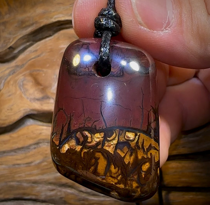 🔨 AUCTION 🔨 No Reserve 41 x 28mm - Drilled Boulder Opal Pendant w/ Eco Friendly Vegan Cord
