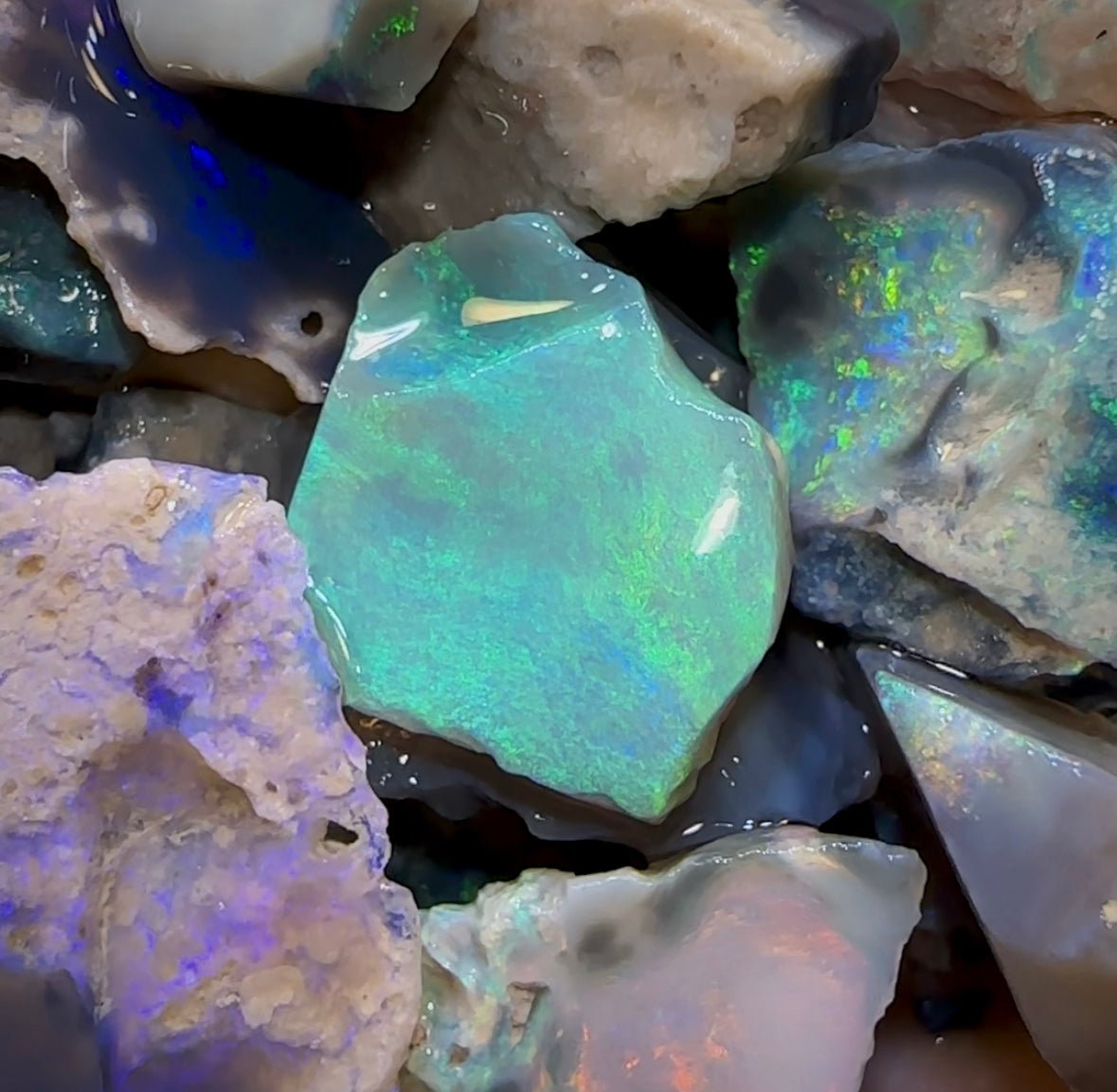 117cts - 22x Lightning Ridge Crystal, Dark and Black Opal Rough Parcel - Opal Whisperers