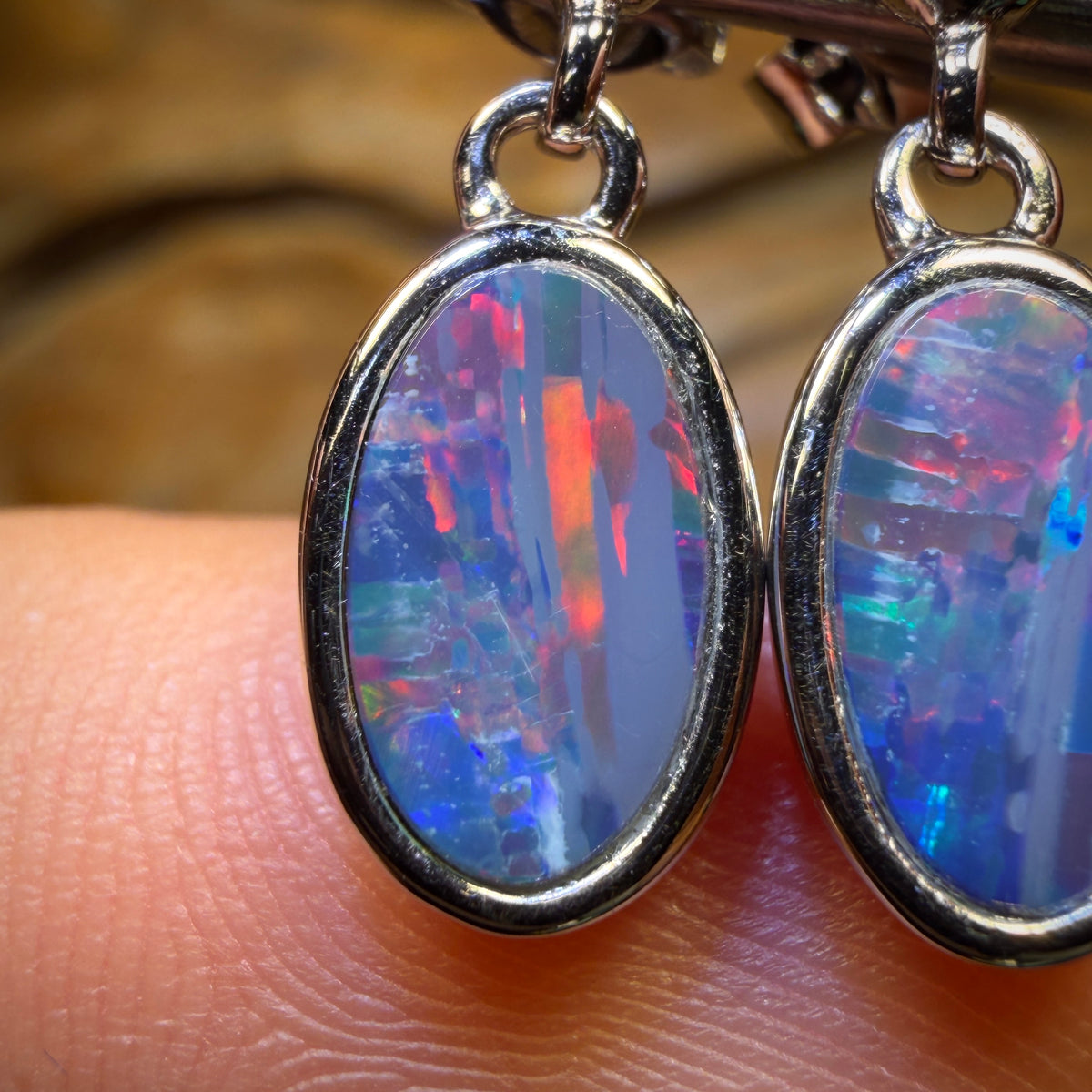 Sterling Silver - Australian Boulder Opal Doublet Drop Stud Earrings