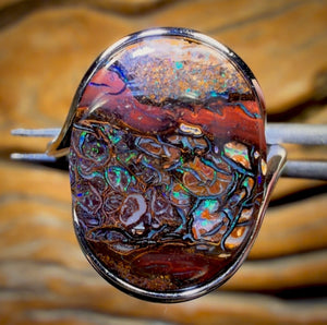 Sterling Silber - Ring aus massivem Tribal Boulder Opal