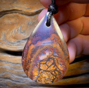 47 x 31mm - Drilled Boulder Opal Pendant w/ Eco Friendly Vegan Cord