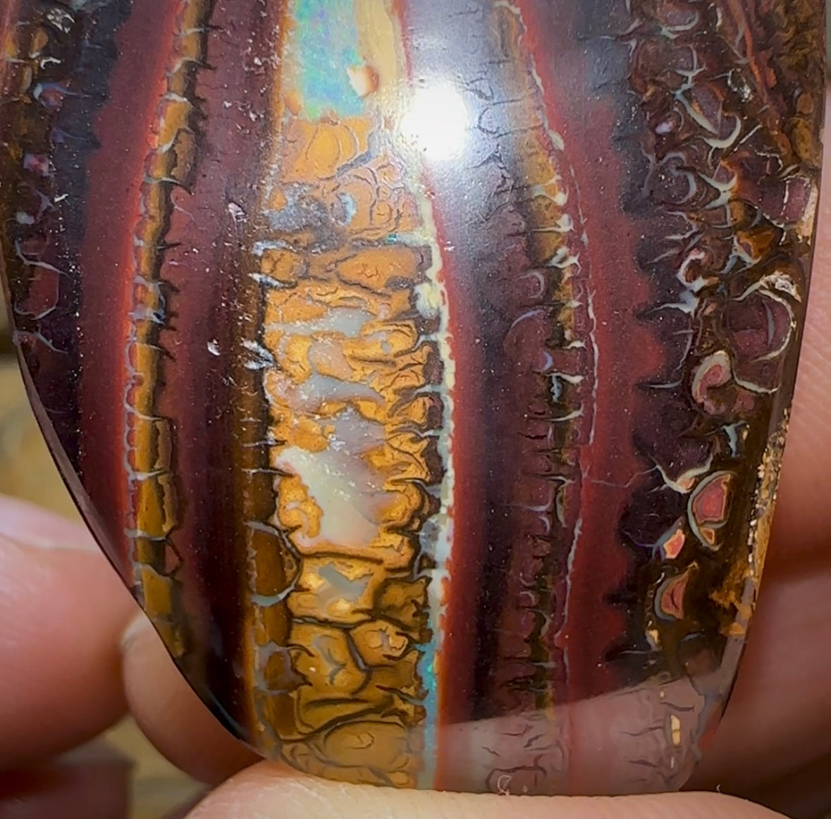 244.5cts - “Twin Caves” Koroit Nut Opal. TRIBAL PATTERN Picture Landscape Pair - Opal Whisperers