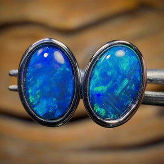 Or blanc 14 carats - Boucles d'oreilles doublet classiques du Queensland Boulder - Prix de l'or ancien