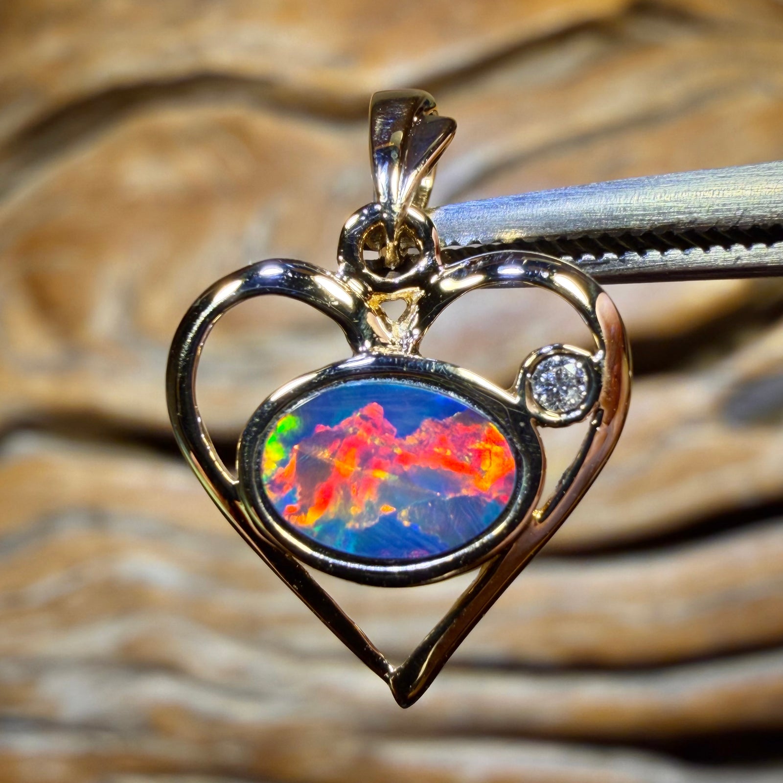 14k Gold - Queensland Boulder Opal Doublet and Diamond Pendant