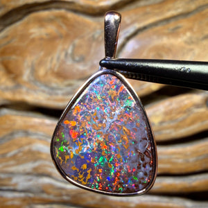 14k Gold - Solid Top Queensland Boulder Opal Pendant