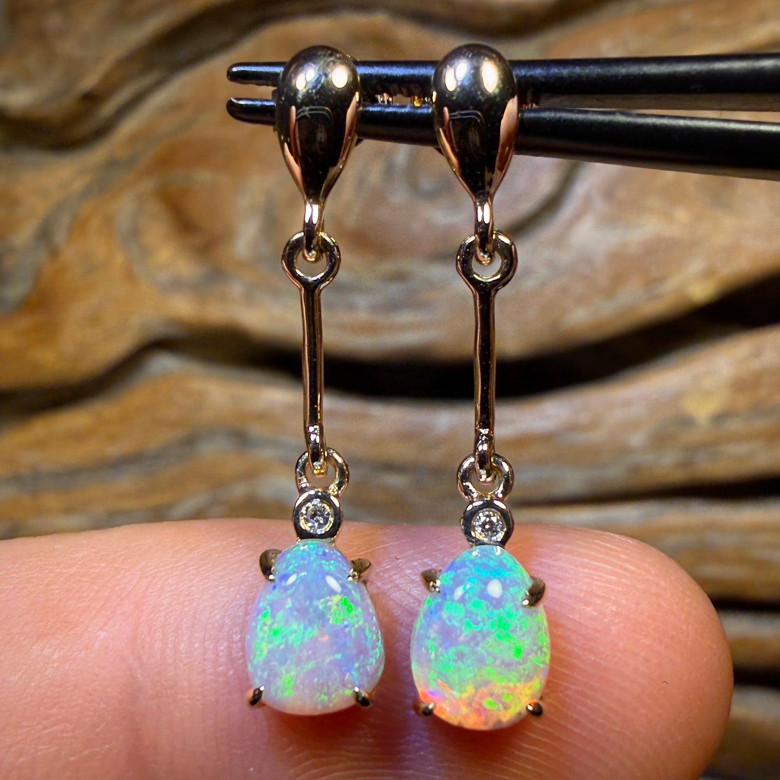 14k Gold - South Australian Crystal Opal Drop Stud Earrings