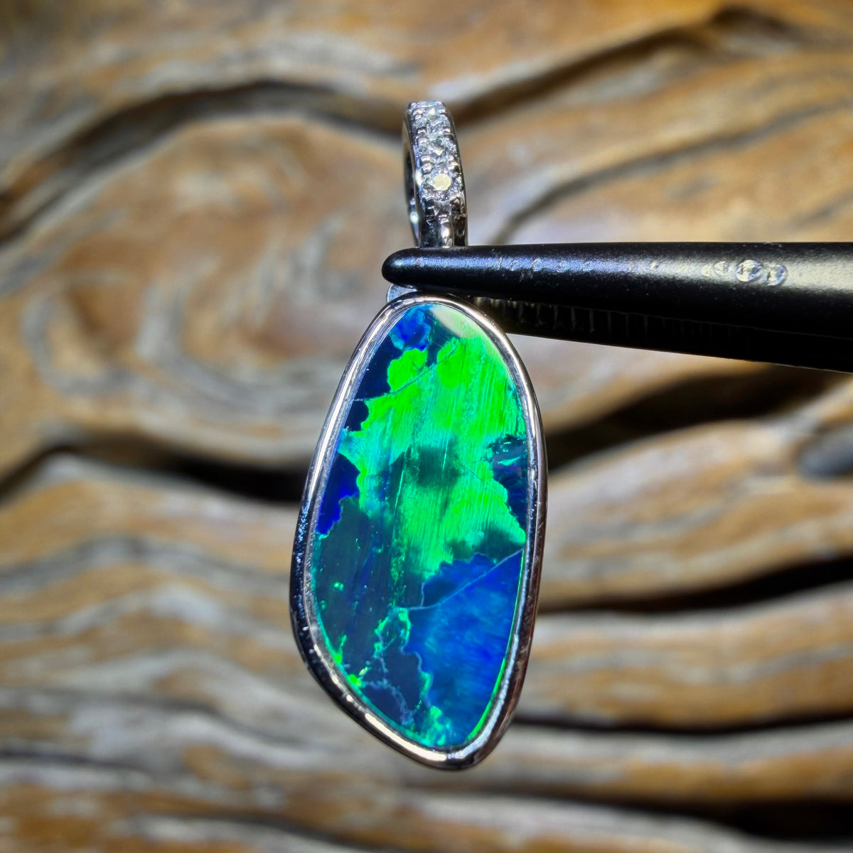14k White Gold - Queensland Boulder Opal Doublet Pendant