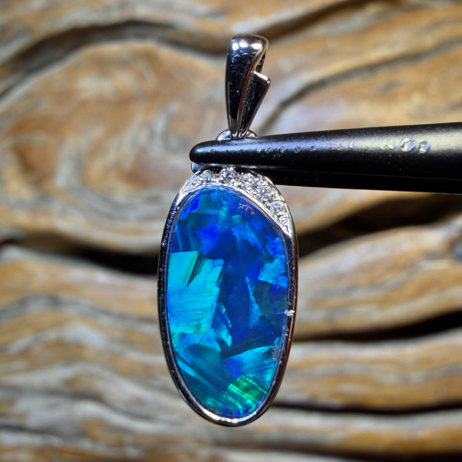 14k White Gold - Queensland Boulder Opal Doublet Pendant