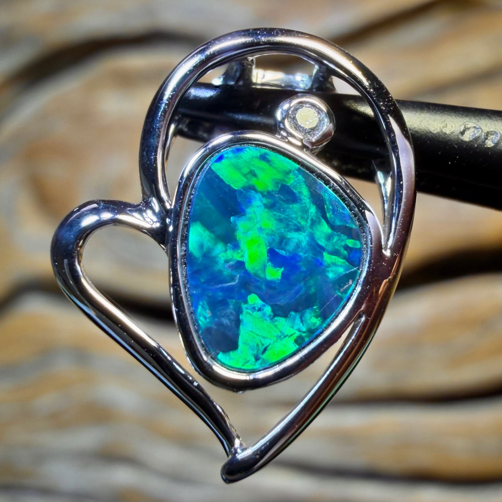 14k White Gold - Queensland Boulder Opal Doublet Pendant