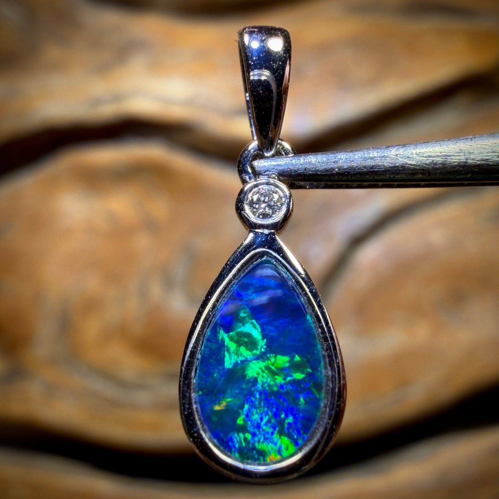 14k White Gold - Queensland Boulder Opal Doublet Pendant