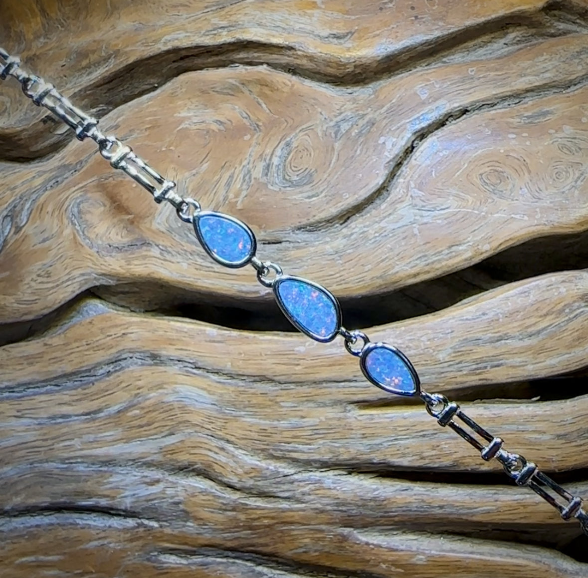 Sterling Silver - Australian Boulder Doublet Opal Bracelet