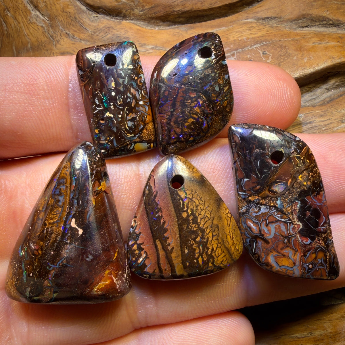 🔒157.8cts - 5x Drilled Tribal Queensland Boulder Opals. BARGAIN Wholesale Parcel