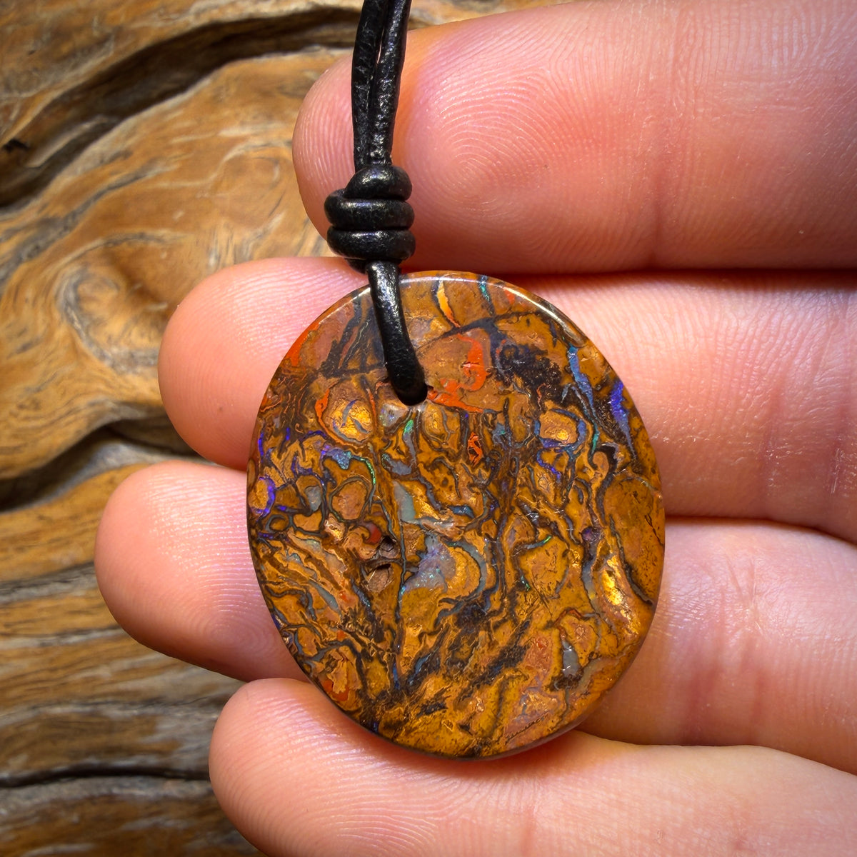 Bargain Card! 32 x 27mm - Awesome Drilled Art Tribal Queensland Boulder Opal Necklace