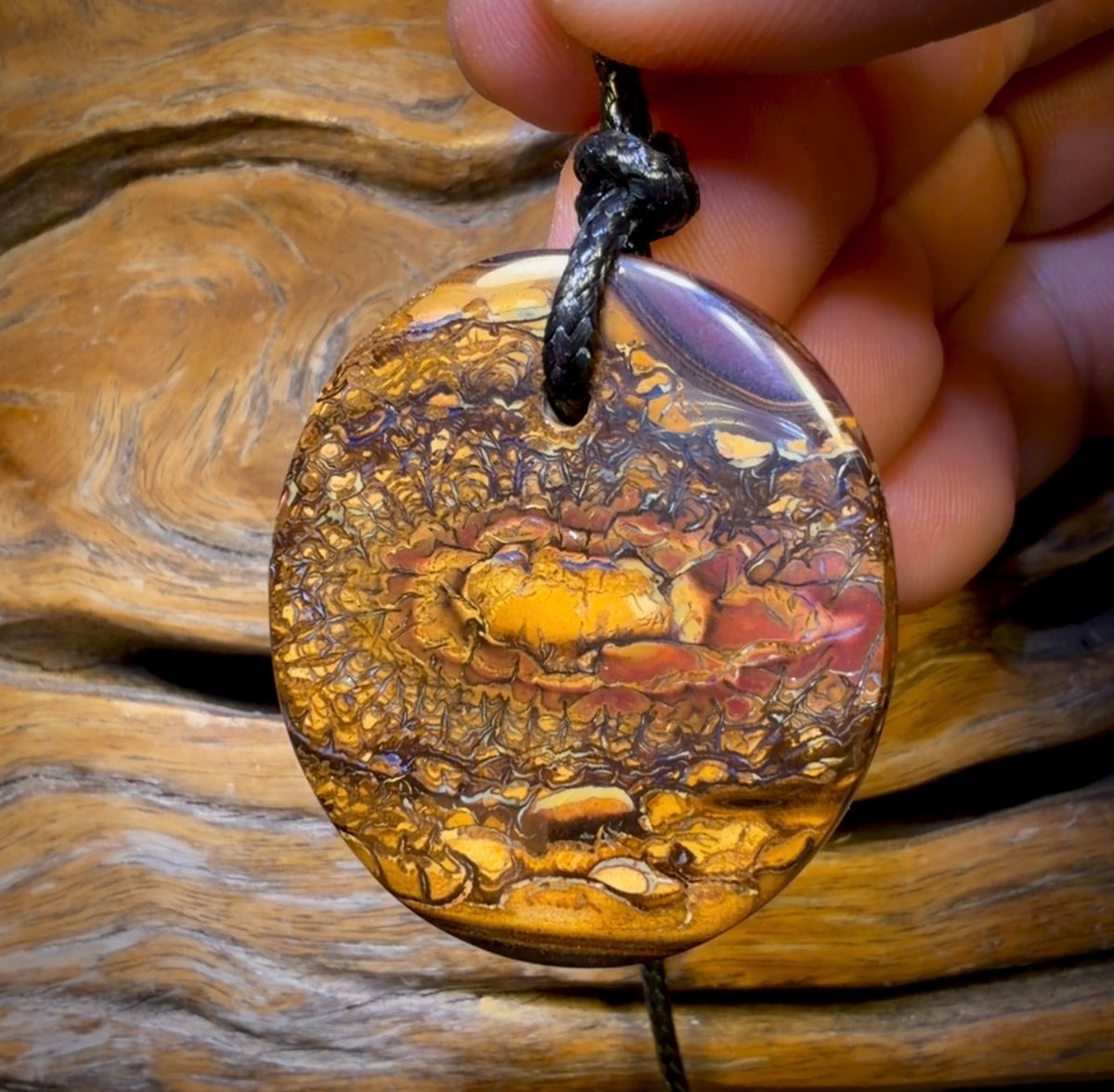 40 x 37mm - Drilled Boulder Opal Pendant w/ Eco Friendly Vegan Cord