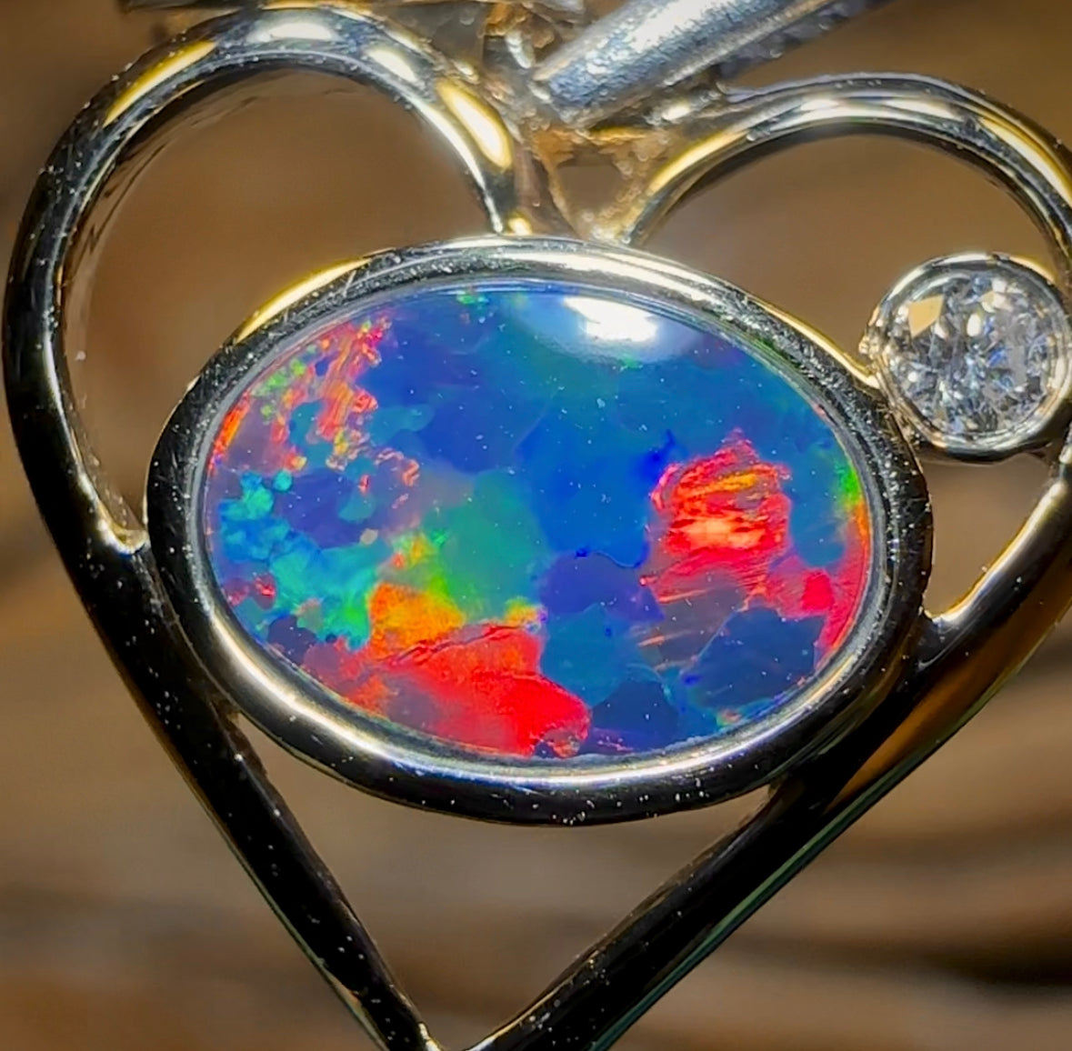 14k Gold - Queensland Boulder Opal Doublet Pendant Semi Harlequin - Opal Whisperers