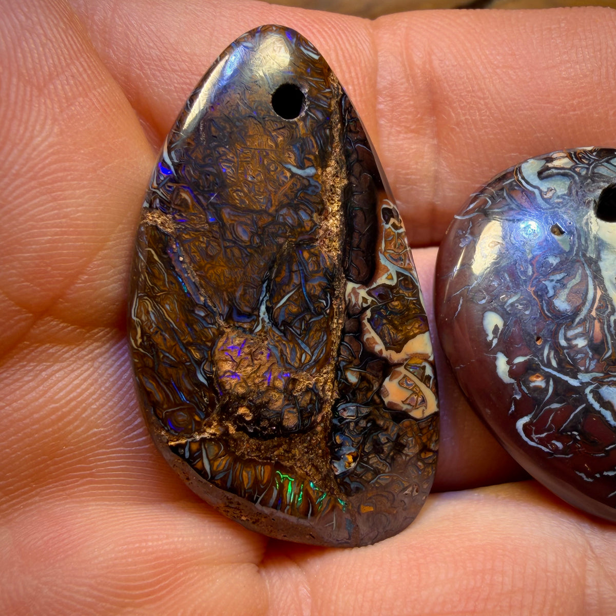 93.2cts - 3x Drilled Tribal Queensland Boulder Opals. BARGAIN Wholesale Parcel