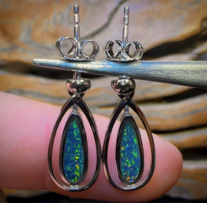 Sterling Silver - Top Australian Boulder Opal Doublet Drop Stud Earrings