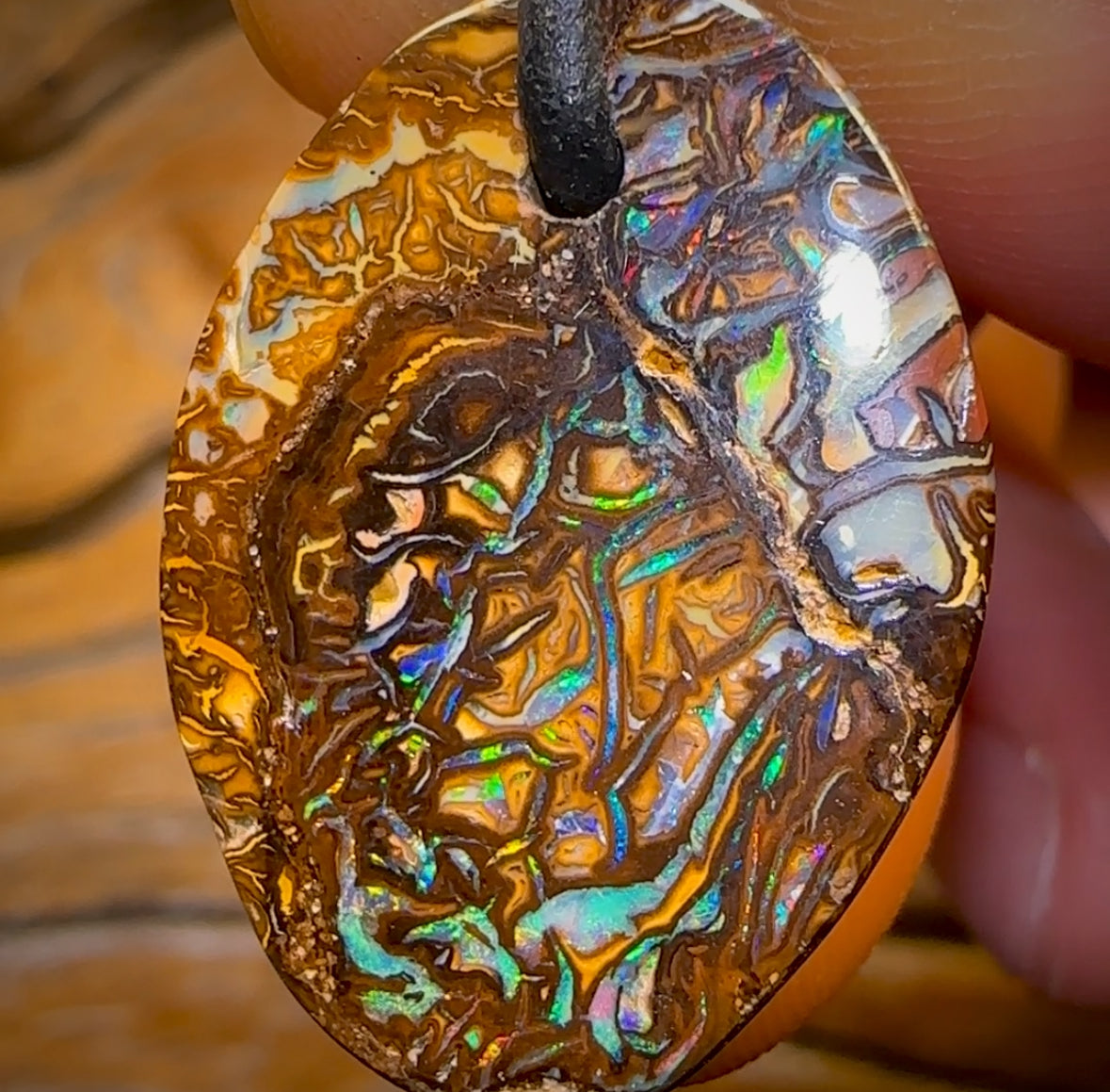 26 x 19mm - Wow Crazy Pattern Drilled Australian Tribal Boulder Opal Necklace