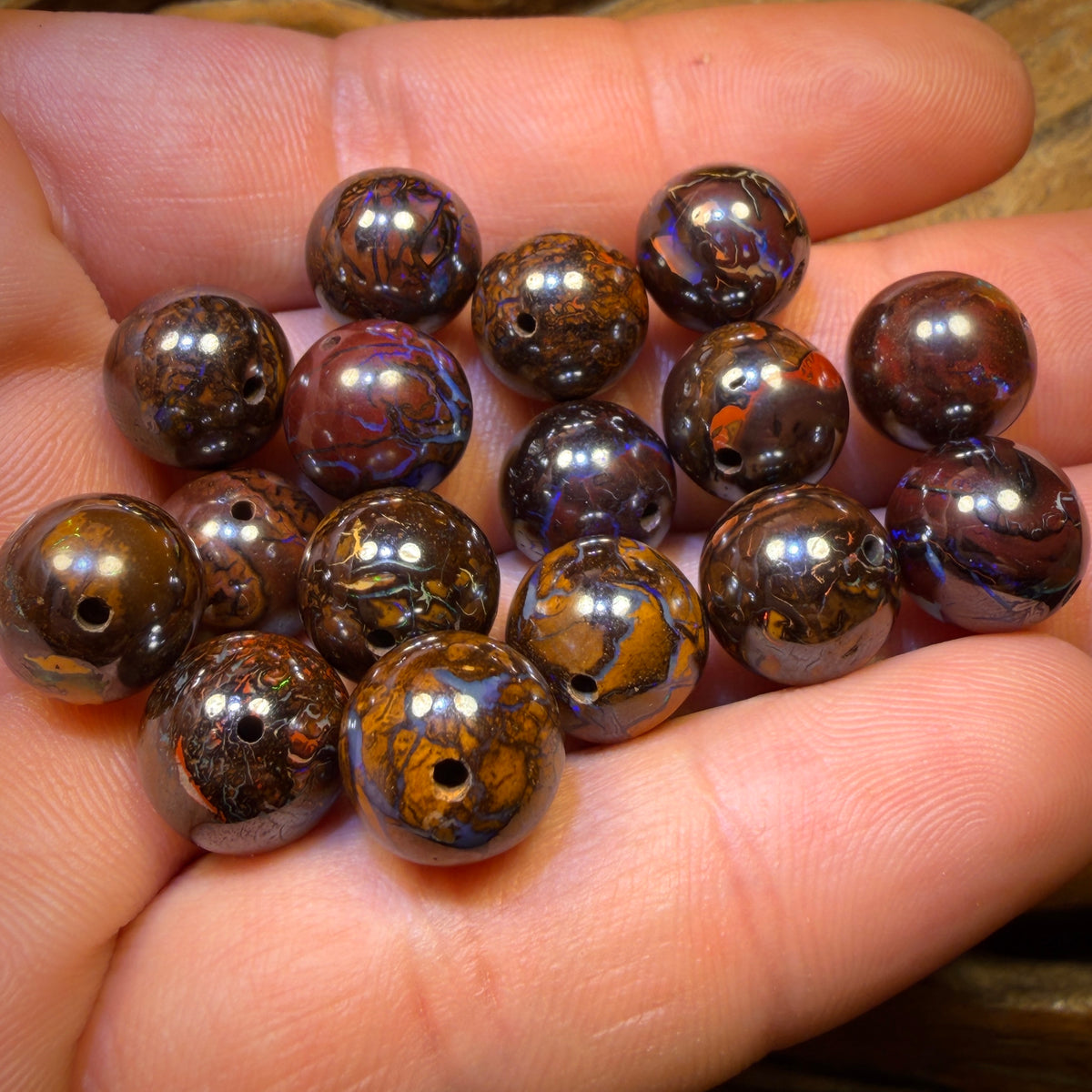 166cts - 16 x Drilled Boulder Opal Tribal Bead Parcel
