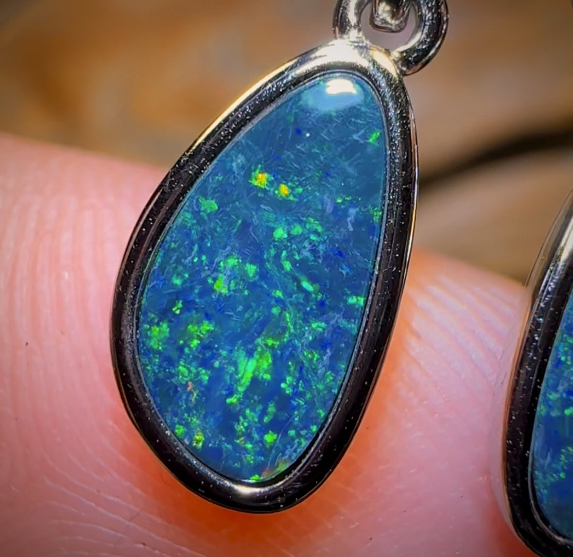 Sterling Silver - Australian Boulder Opal Doublet Drop Stud Earrings