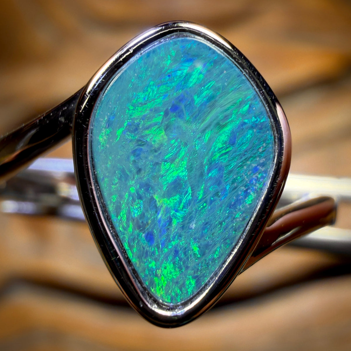 “Iced Green ”Sterling Silver - Queensland Boulder Opal Doublet Ring