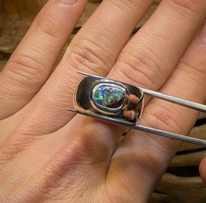 Silver Solid Queensland Boulder Australian Opal Ring - Opal Whisperers