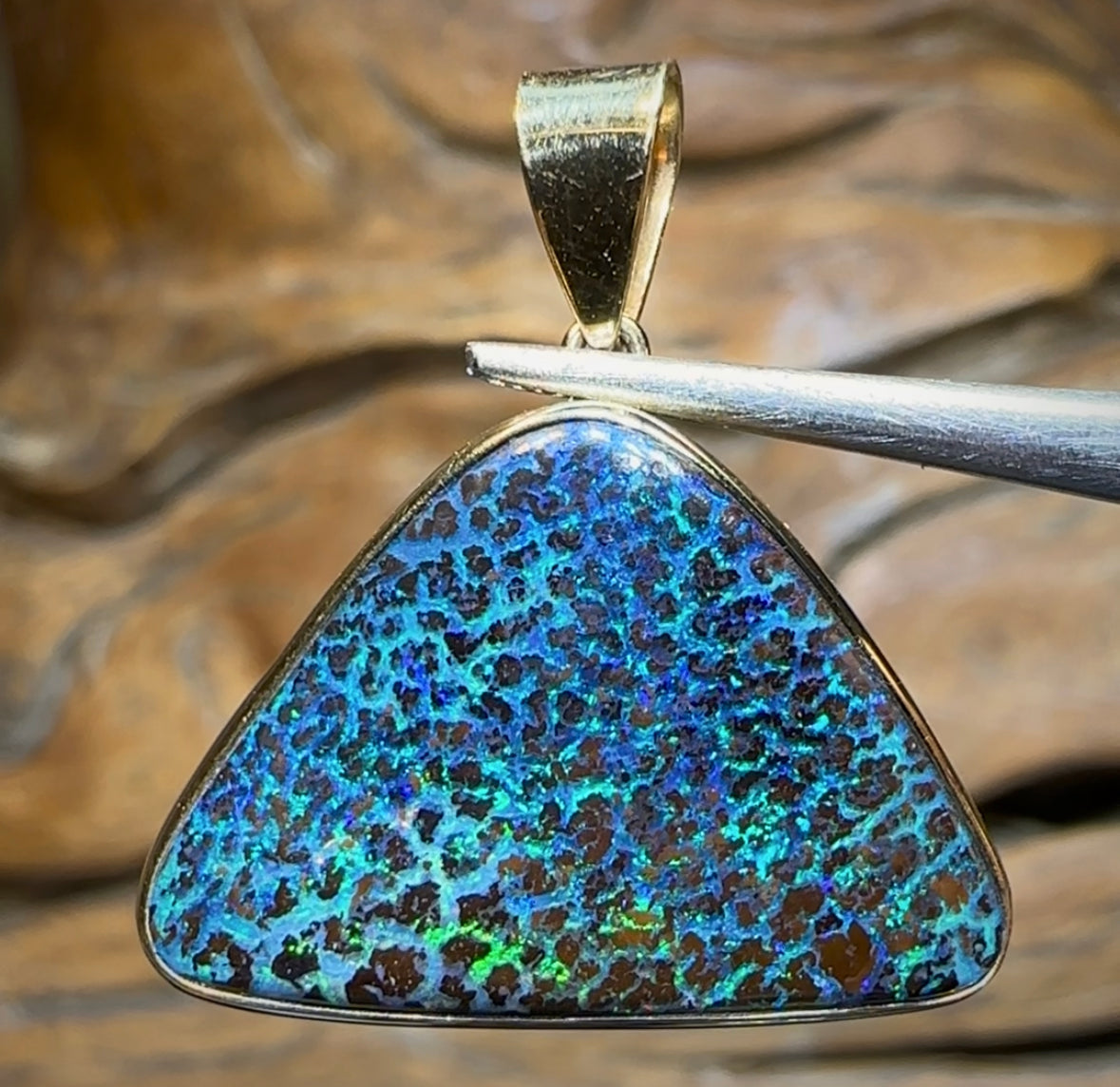 Australian 18k Gold - “Blue Leopard”Solid Australian Boulder Opal ...