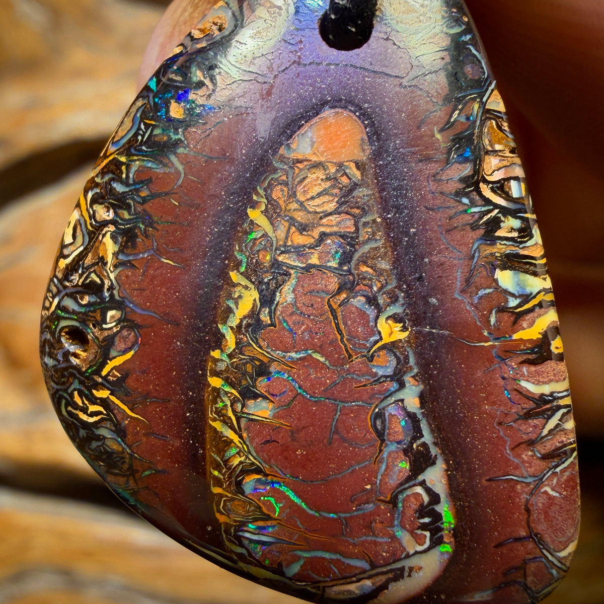 Bargain Card! 32 x 23mm - Drilled Tribal Queensland Boulder Opal Necklace