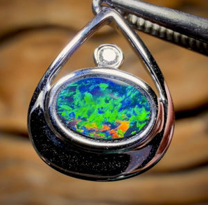 14k White Gold - Queensland Boulder Opal Doublet Pendant