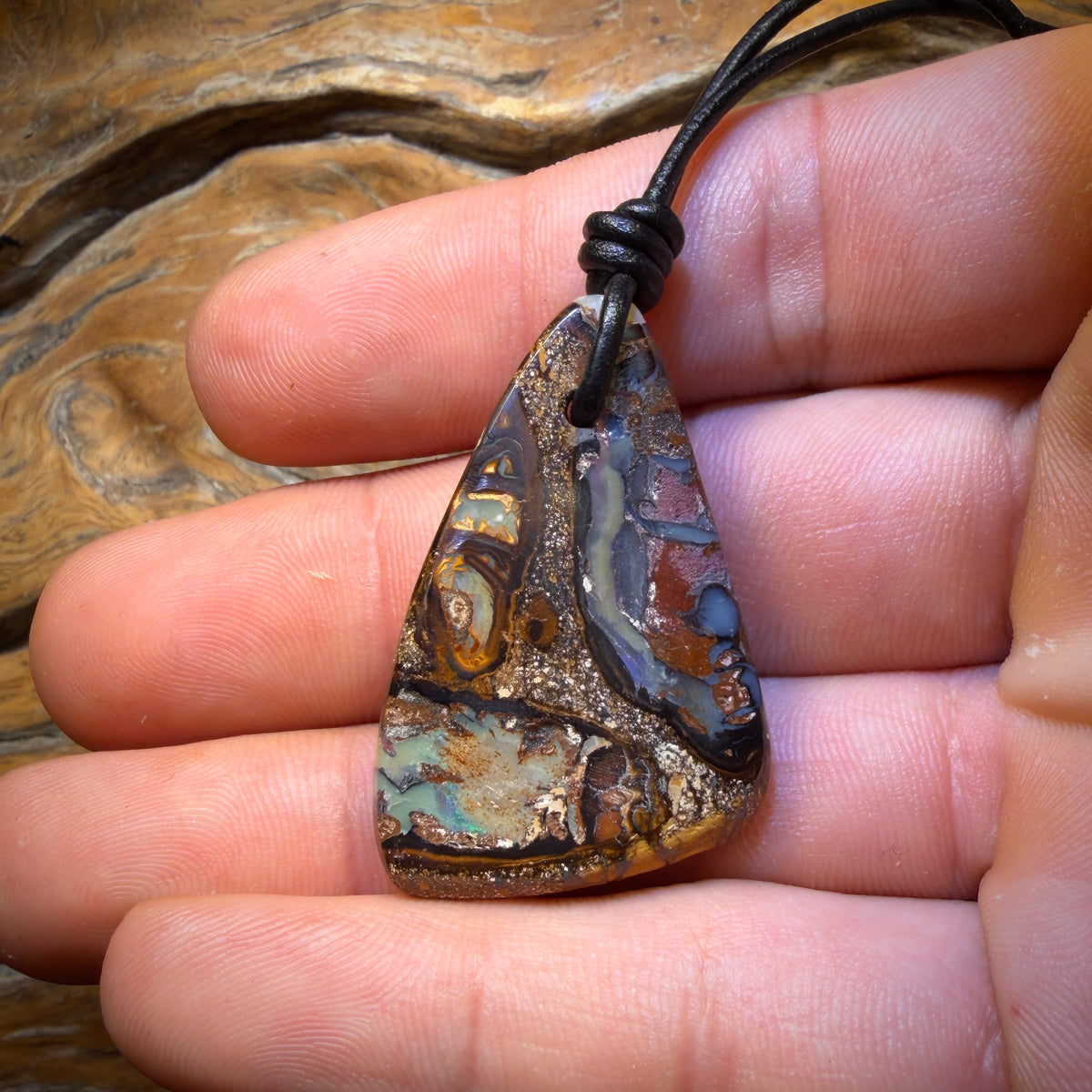 40 x 25mm - Wow Tribal Conglomerate Drilled Tribal Queensland Boulder Opal Necklace