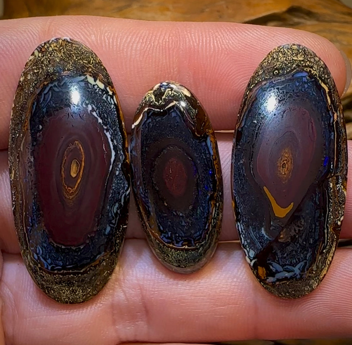 82.8cts - Yowah Nut Opal Parcel. Tribal Pattern Matching Trio Wonderful Art - Opal Whisperers