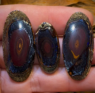 82.8cts - Yowah Nut Opal Parcel. Tribal Pattern Matching Trio Wonderful Art