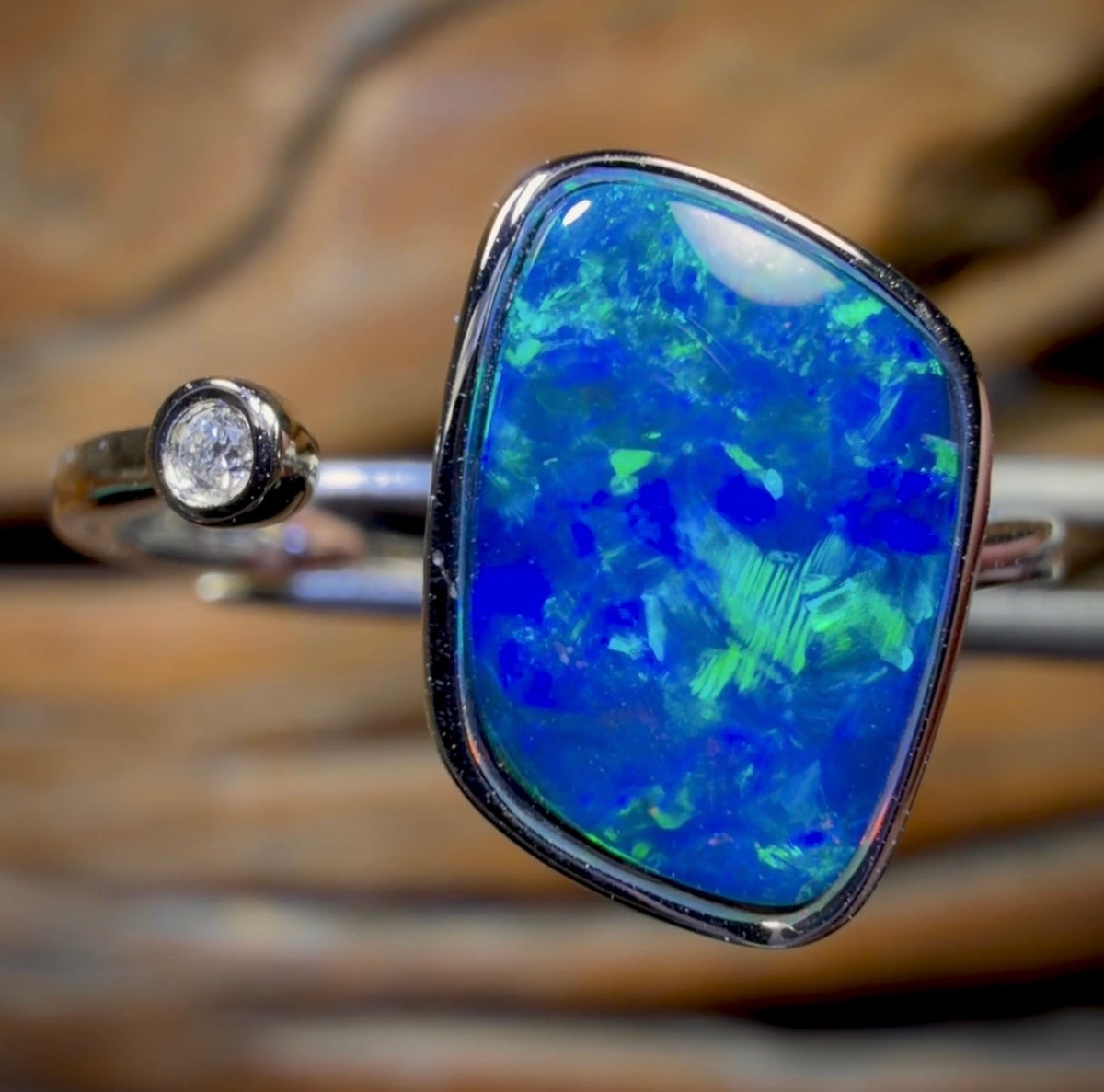 14k White Gold - Queensland Boulder Opal Doublet Ring