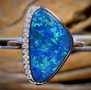 14k White Gold - Queensland Boulder Opal Doublet Ring