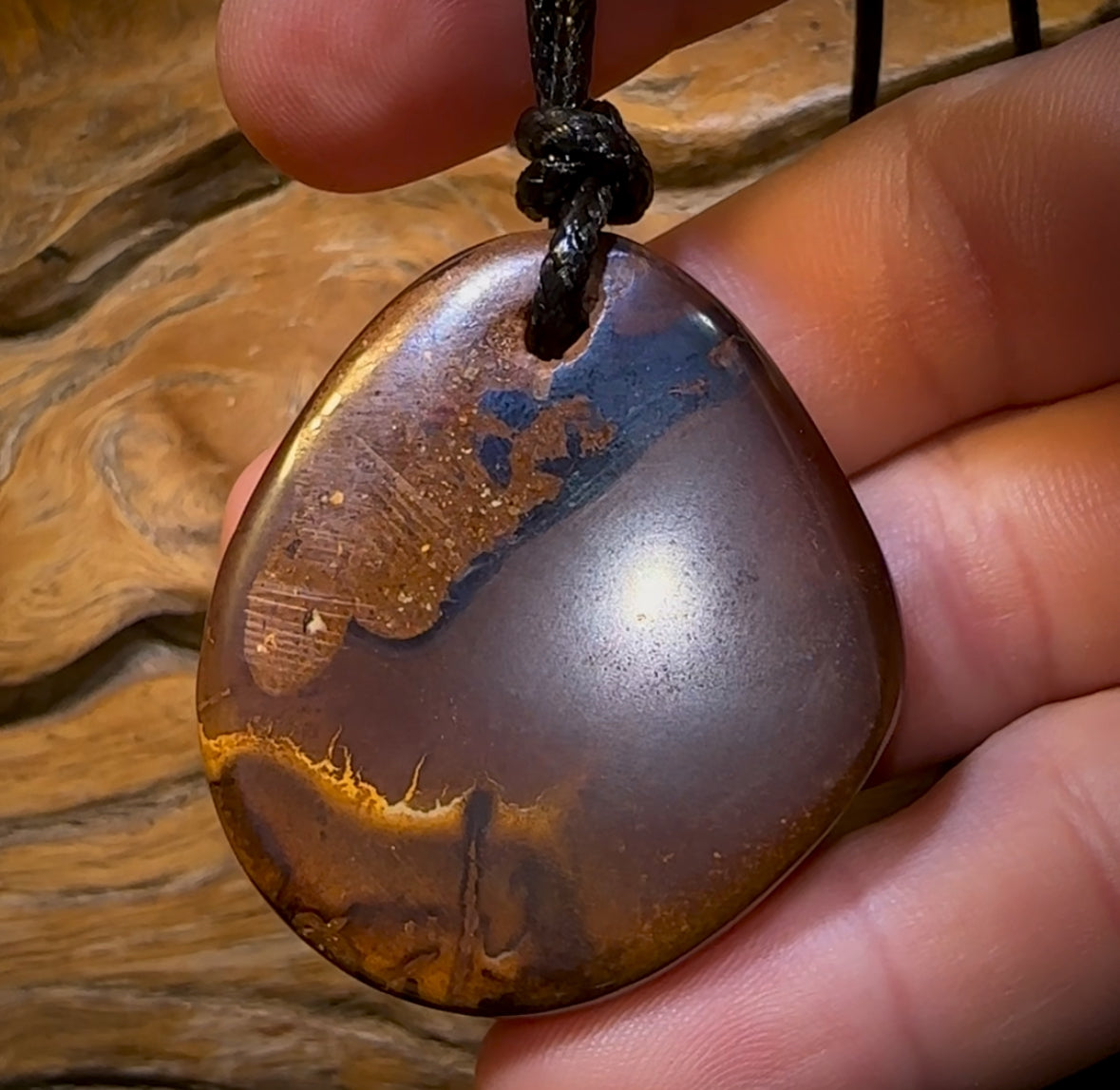 43 x 37mm - Drilled Boulder Opal Pendant w/ Eco Friendly Vegan Cord
