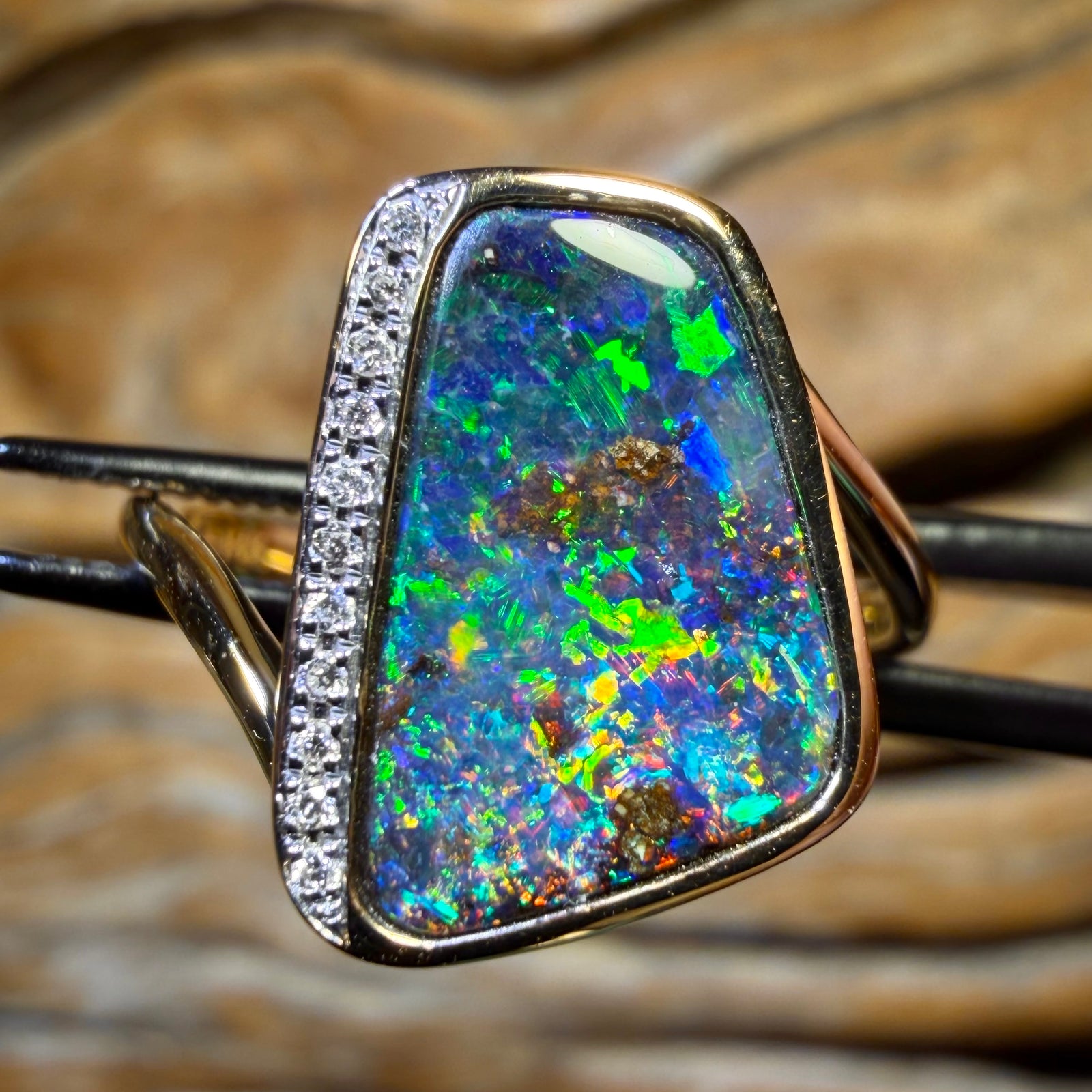 18k Gold - NEW Isaac Design Solid Queensland Boulder Opal Ring