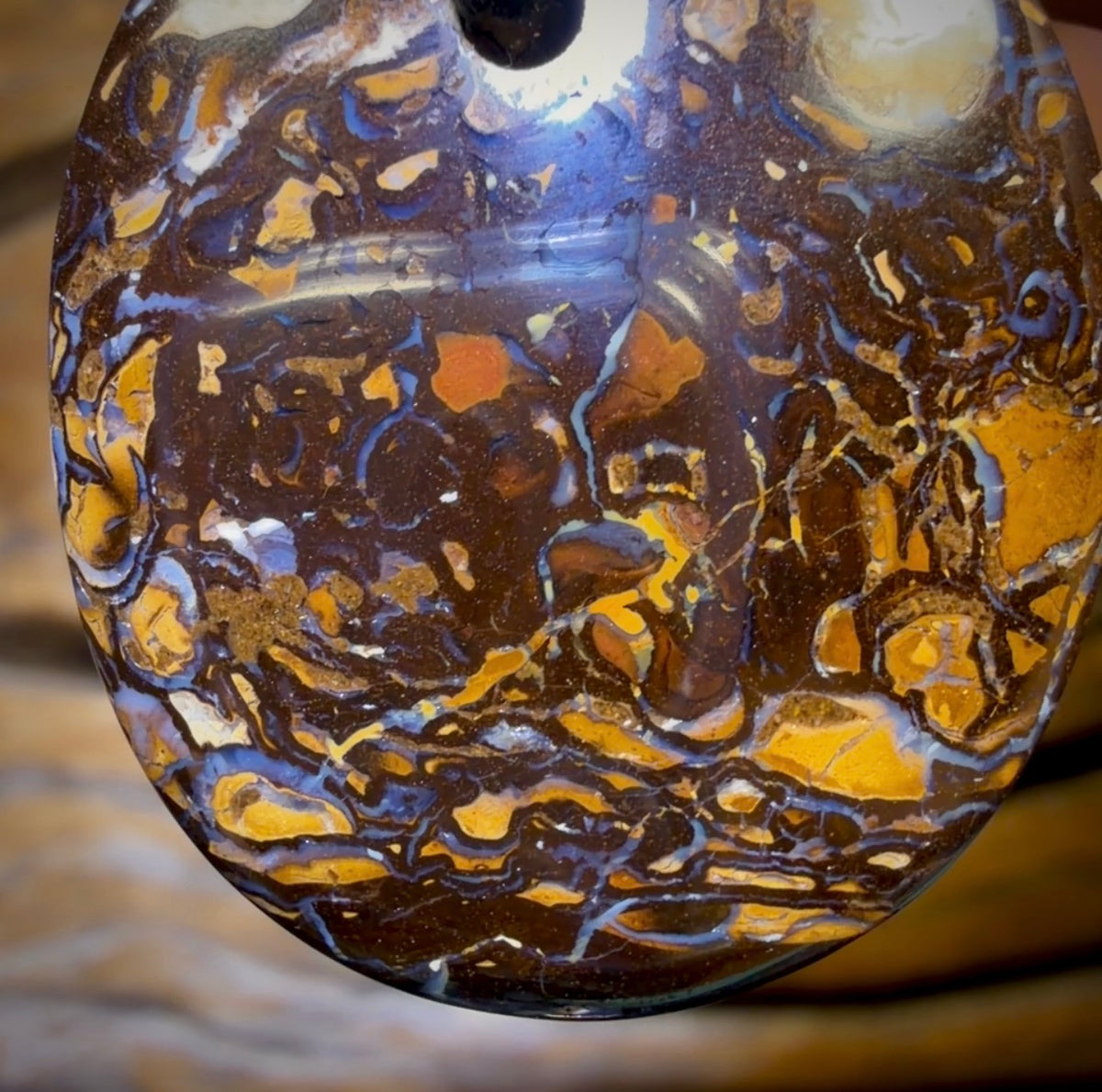 31 x 26mm - Drilled Boulder Opal Pendant w/ Eco Friendly Vegan Cord