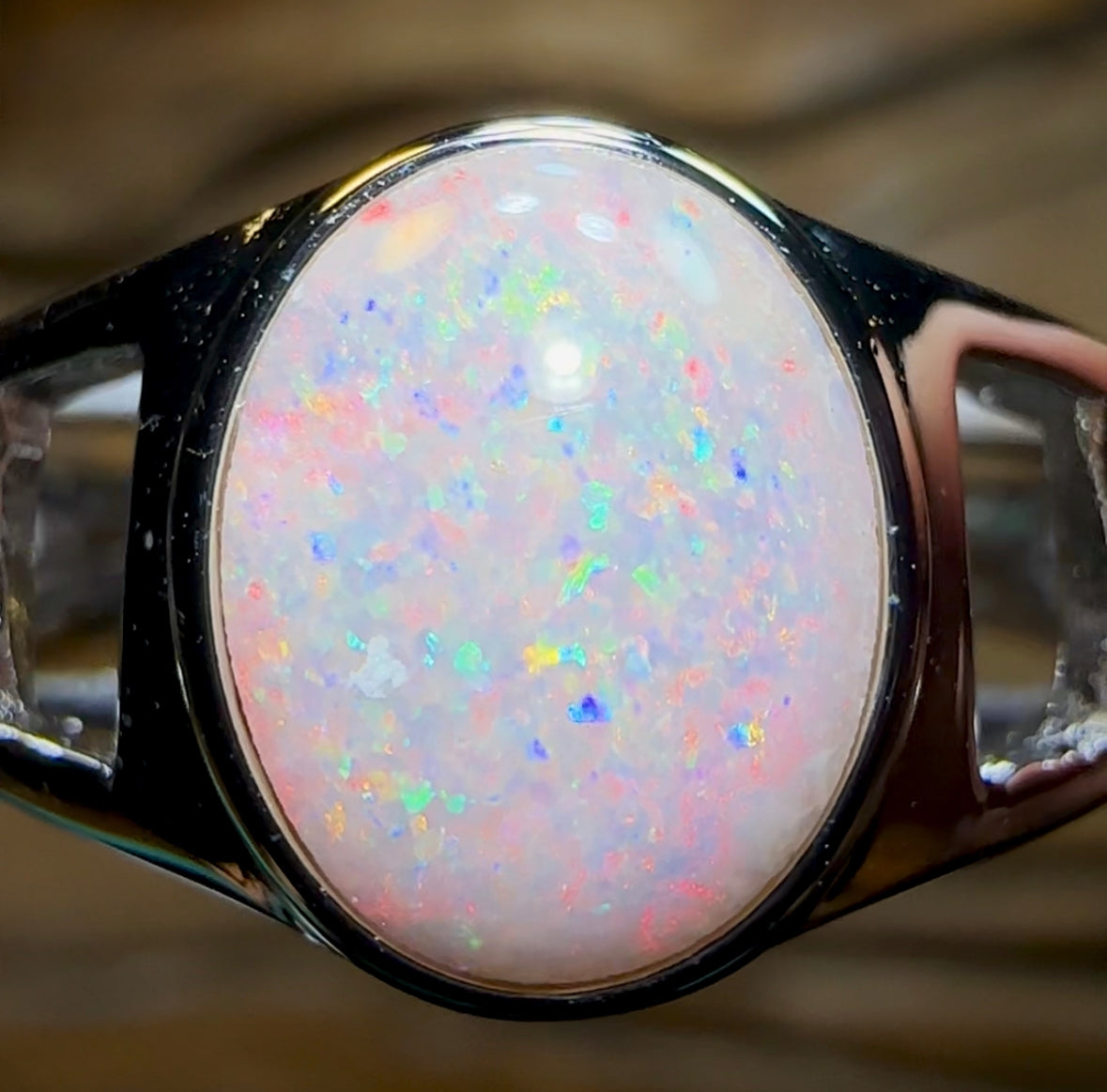 Sterling Silver - TOP South Australian White Opal Ring. Unisex Large Ring Size - Opal Whisperers