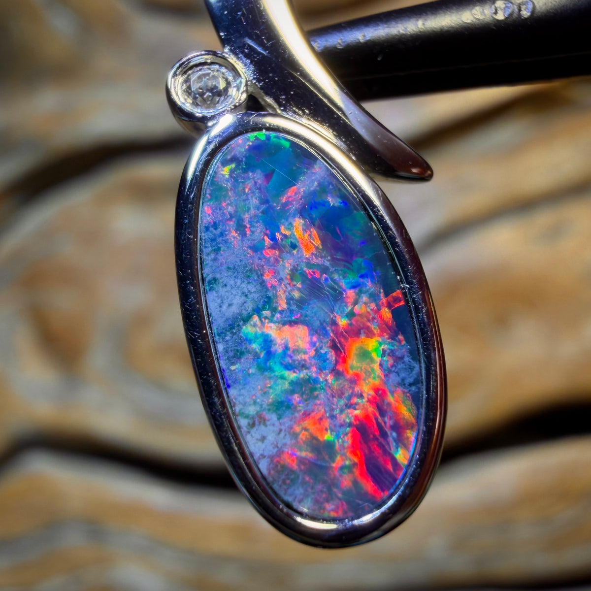 OpalFest BargainCard! Sterling Silver - Queensland Boulder Opal Doublet Pendant Red Fire