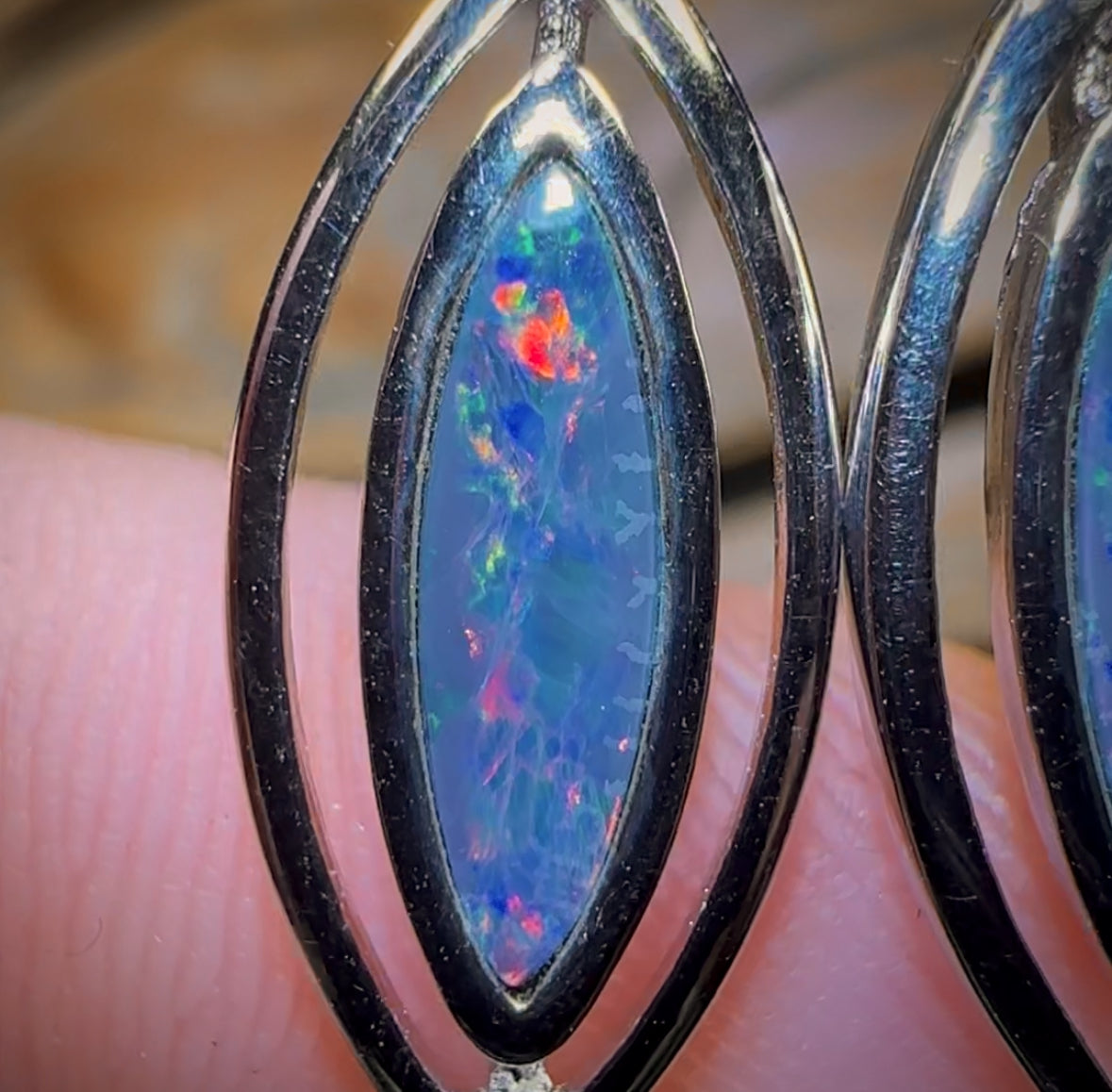 Sterling Silver - Australian Boulder Opal Doublet Drop Stud Earrings