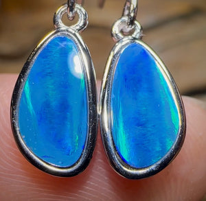 Sterling Silver - Australian Boulder Opal Doublet Hook Earrings. Bargain Line