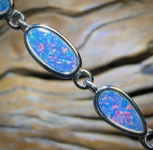Sterling Silver - Australian Boulder Doublet Opal Bracelet