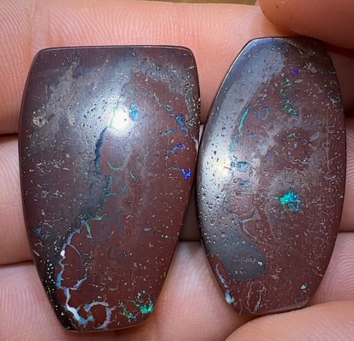 101.3cts - Tribal Pattern Koroit Nut Opal Pair - Opal Whisperers