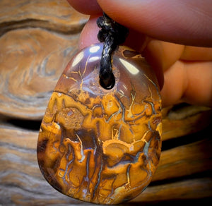36 x 28mm - Drilled Boulder Opal Pendant w/ Eco Friendly Vegan Cord