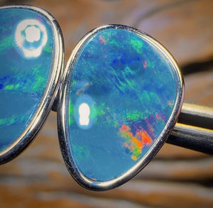 Sterling Silver - Australian Boulder Opal Doublet Stud Earrings