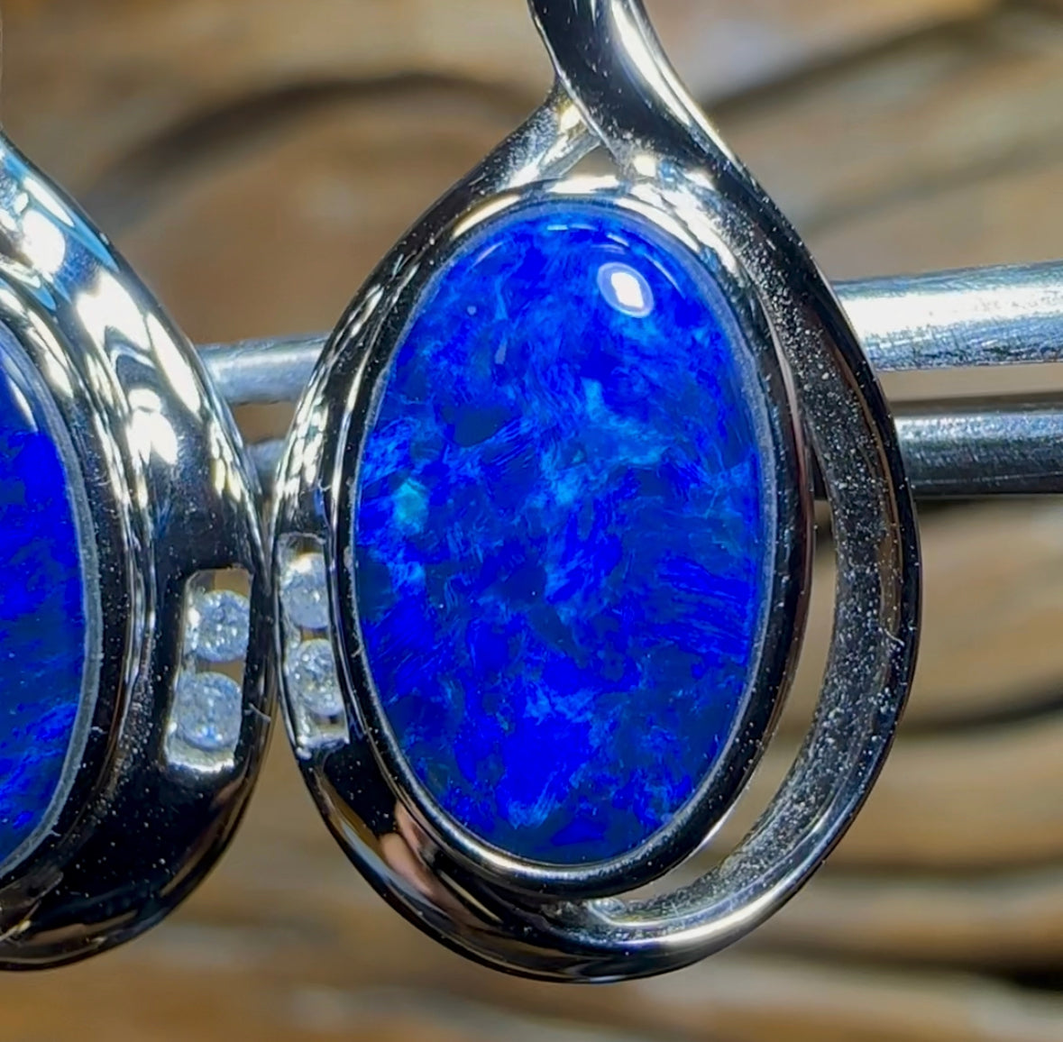 14k White Gold - Queensland Boulder Opal Doublet Earrings. Old Gold Price - Opal Whisperers