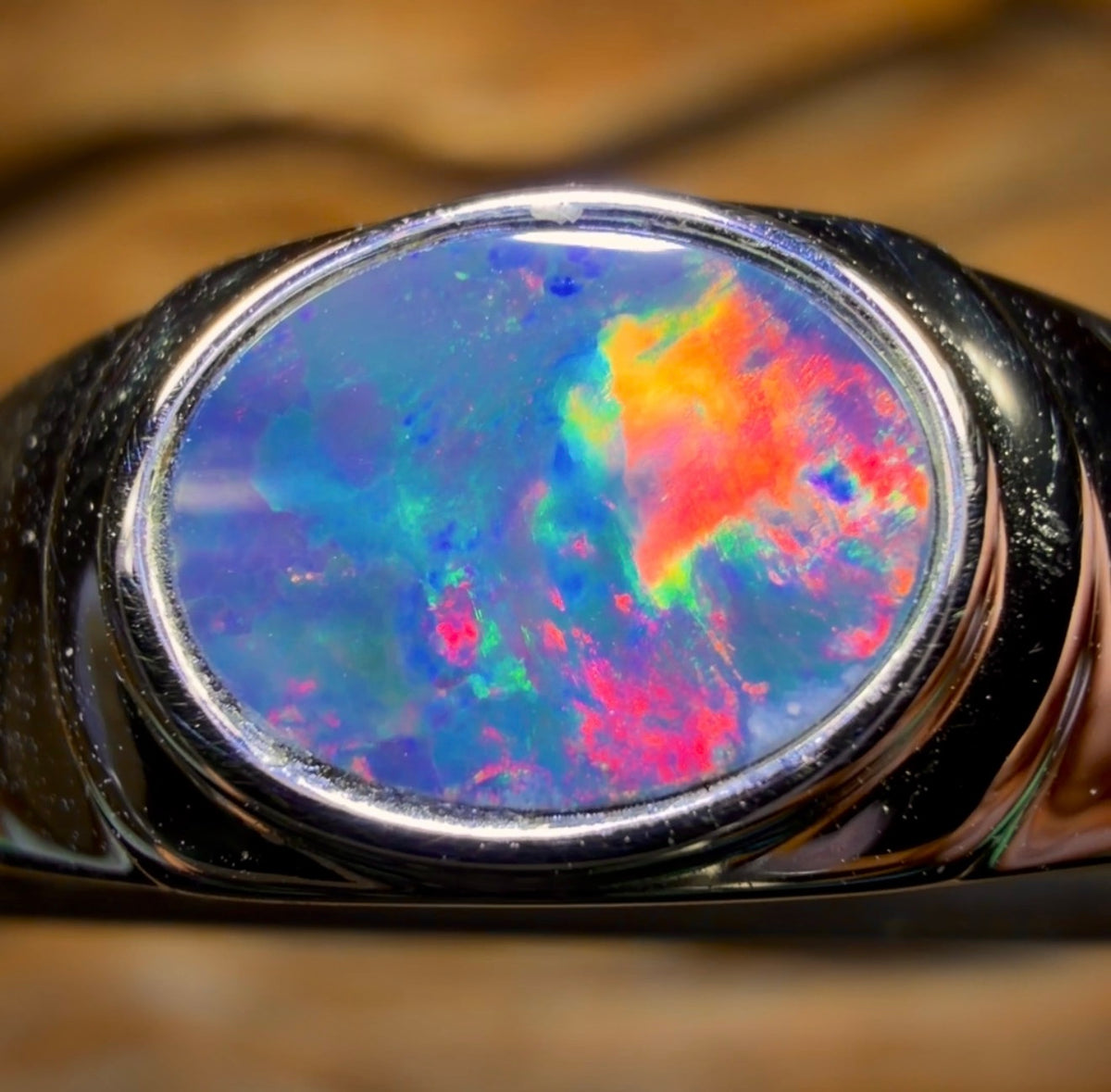 Sterling Silver - Queensland Boulder Opal Doublet Ring UNISEX