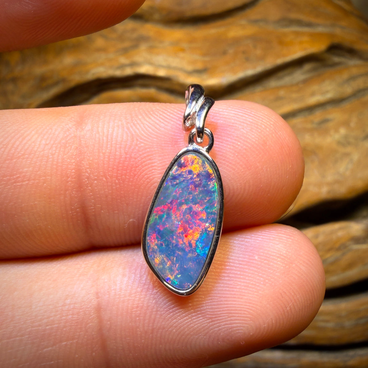 Sterling Silver - TOP TOP RED FIRE Queensland Boulder Opal Doublet Pendant