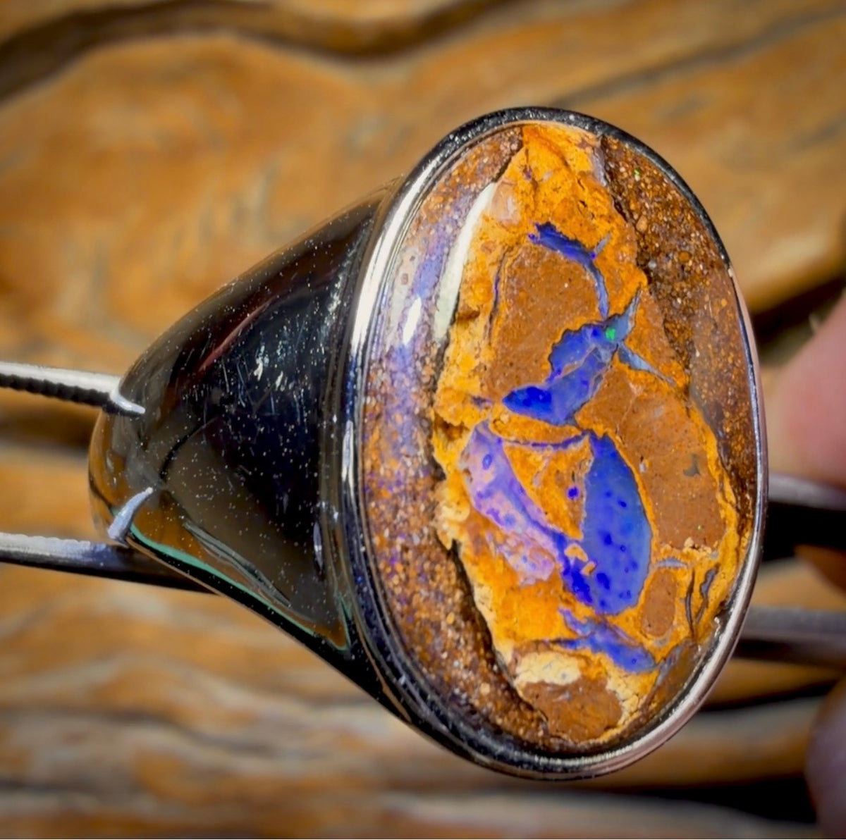 Bague unisexe en argent sterling et opale massive